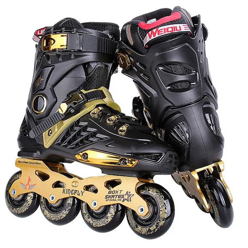 Черный WEIQIU Inline Skates Professional Slalom Adult Roller Skating Shoes Sliding Free Skate Patins Size 35-44 Good As SEBA Sneakers - Цвет: Черный