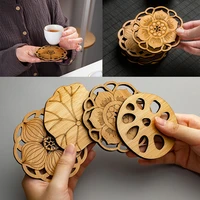 lotus shape drink coasters mat wooden round cup table mat tea coffee mug placemat home decoration kitchen accessories