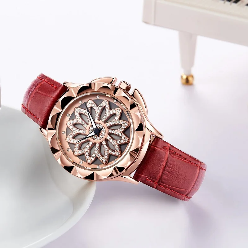 Люксовые часы от бренда MEGIR, роскошные женские часы Мода вращающийся циферблат Мужские автоматические механические часы из красной кожи лю... от AliExpress WW