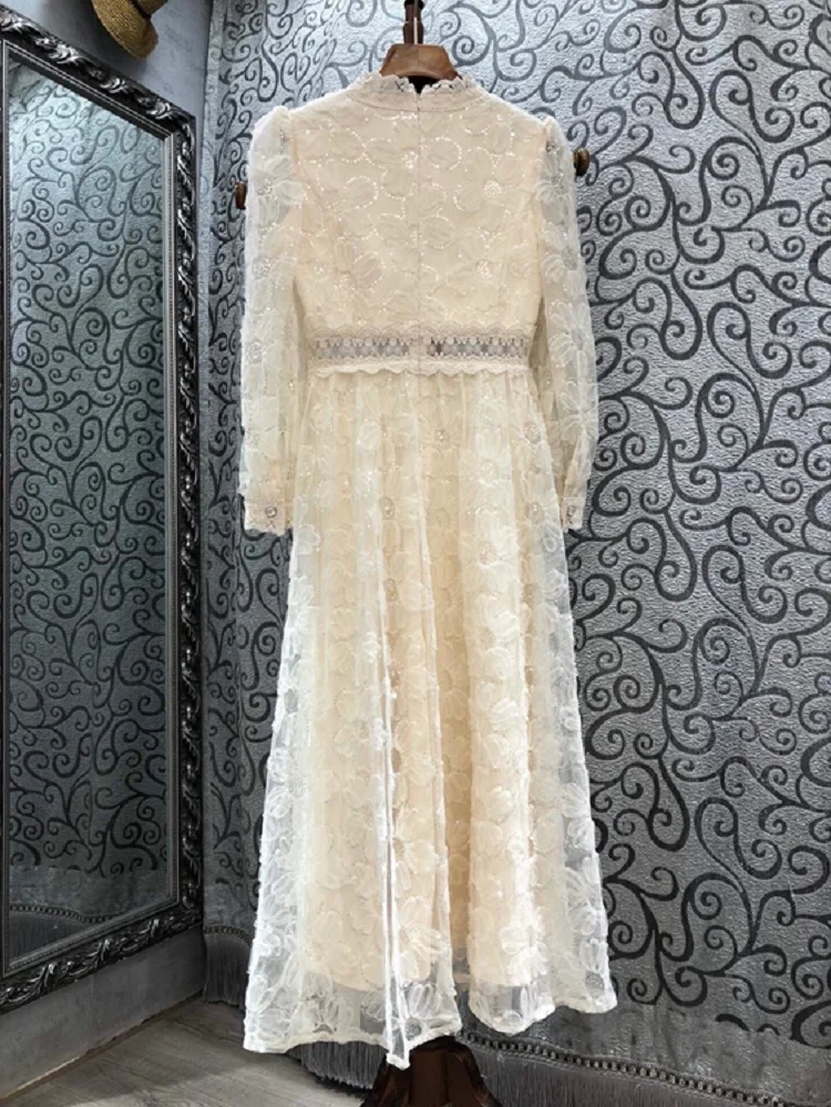 

Lace Long Dress 2021 Spring Summer Party Vestidos Special Occasion Women V-Neck Lurex Sequined Embroidery Long Maxi Dress Festa
