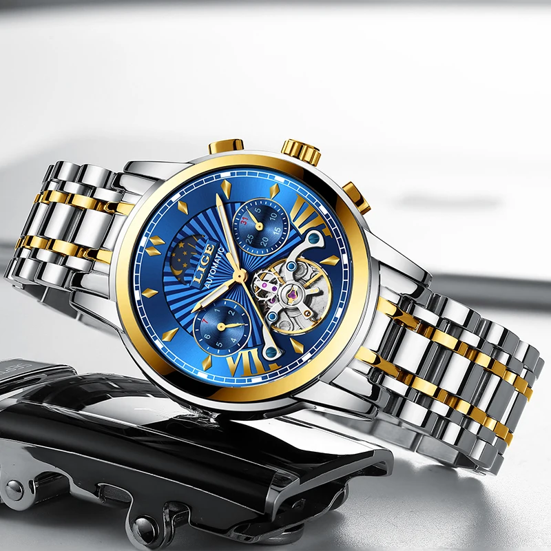 2019 популярные мужские часы LIGE Новые Топ Роскошные деловые автоматические