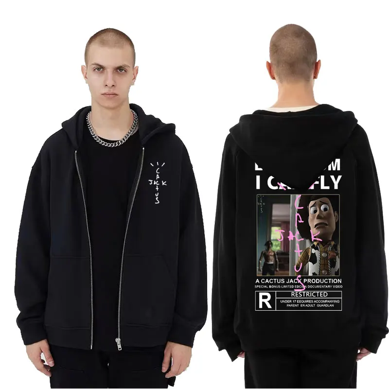 

Cactus Jack Zipper Hoodies Men Women Travis Scott LOOK MOM I CAN FLY Letter Logo Print Zipper Pullover Oversized Zip Sweatshirt