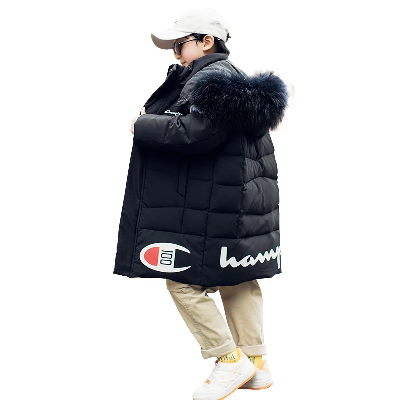 

Girl Winter Jackets White Duck Down Coat Children Fur Warm Parka Student Thick Hooded Long Velvet Outerwear Kids Windbreaker