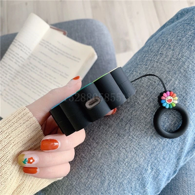 

Fashion Cute Colorful Flowers Soft Silicone Protective Cover Shockproof Case Skin With Lanyard for Airpods 1/2 Charging Box