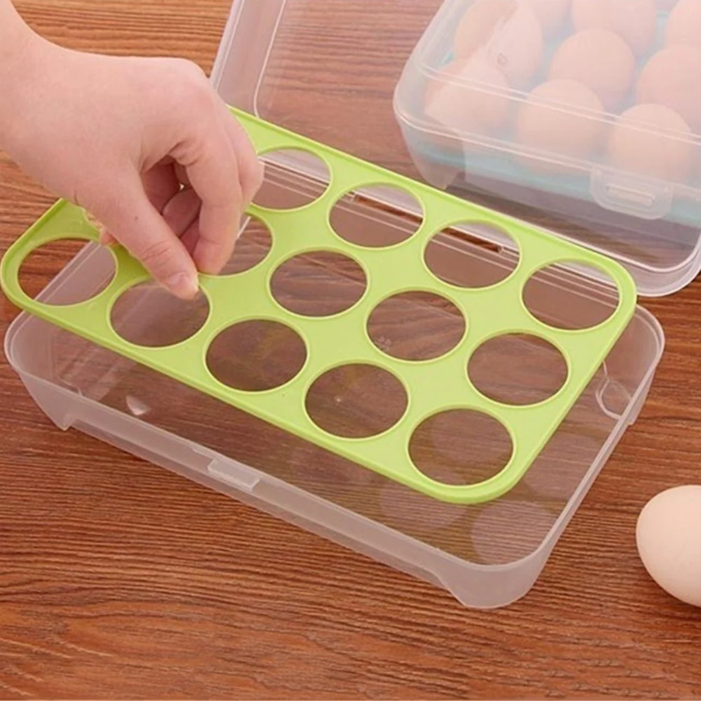 

15 Grids Plastic Egg Storage Box Eggs Holder Portable Food Storage Container PP Refrigerator Egg Tray Holder Container With Lid