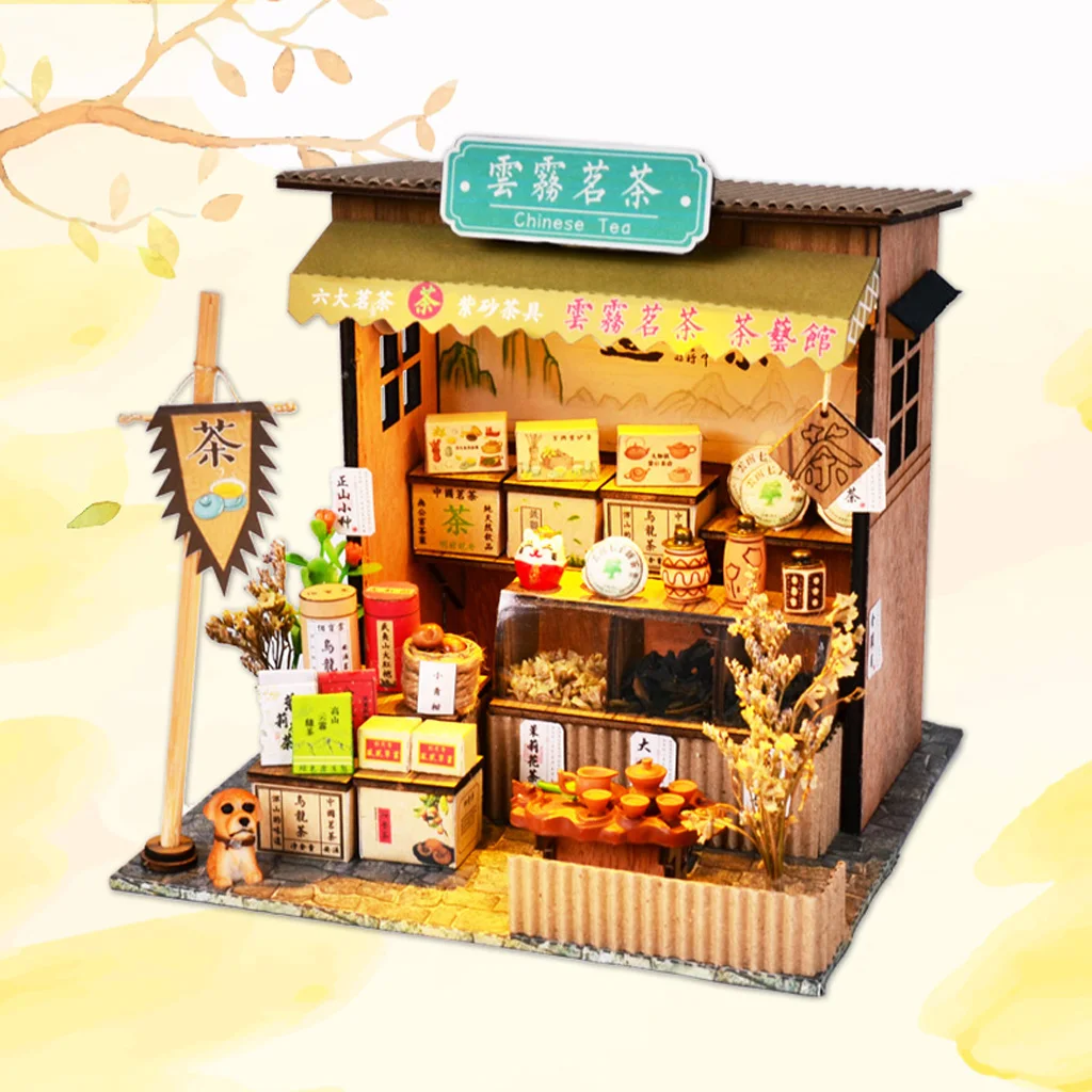 

Miniature 1:24 DIY Dollhouse Kits with Furniture, 3D Wooden Vintage Teahouse