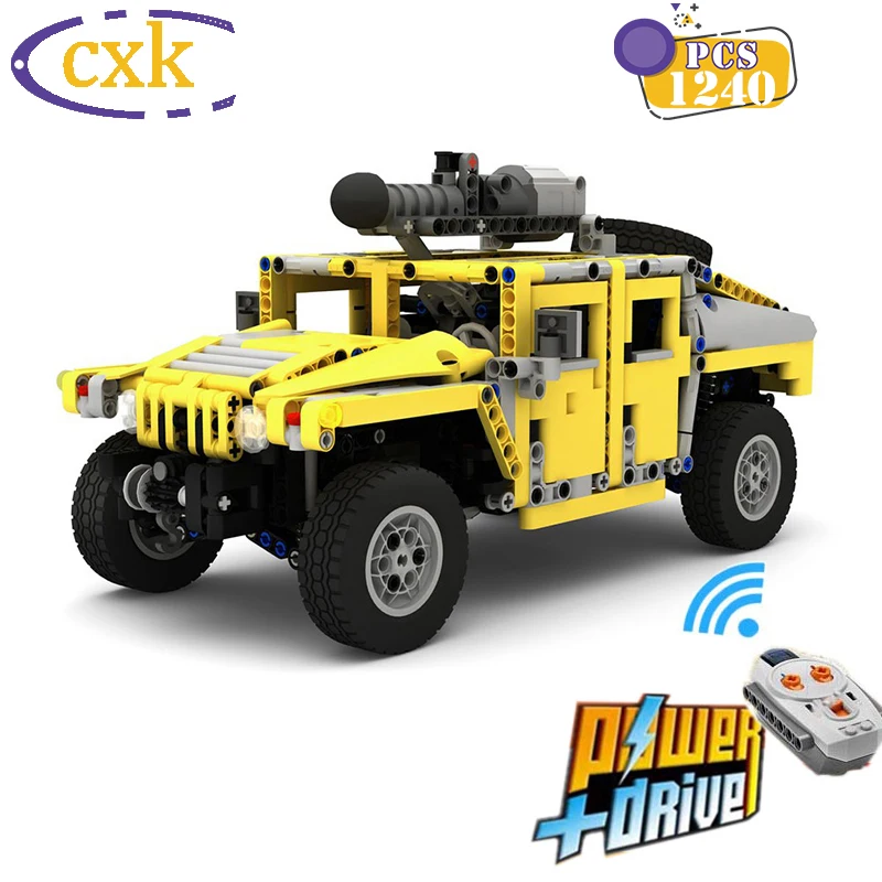 

High-Tech Sports Car Blocks Hummer H1 Moc RC Engine Power Off-Road Vehicle City SUV Bricks Educational Toys For Children Gifts
