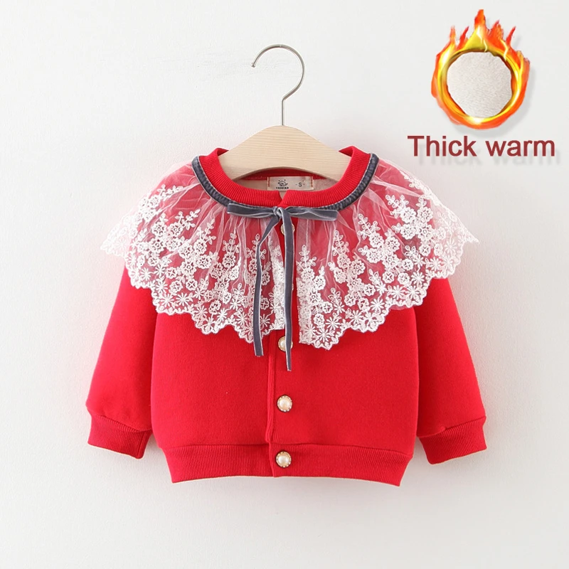 2019 Autumn Winter Girls Baby Clothes Jacket Cartoon Bear Strawberry Cherry Long Sleeve Plus Velvet Thick Warm Children's Coat | Детская