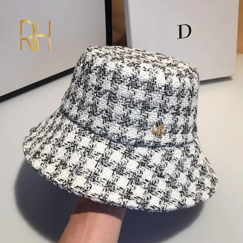 Панама женская в белую и черную клетку хлопковая шляпа от солнца дизайнерская