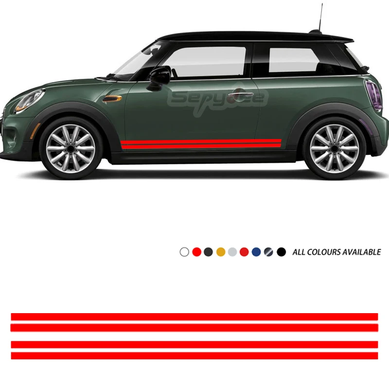 

2Pcs Car Styling Both Side Stripes Skirt Sticker Decal For Mini Cooper S One R56 R57 R50 R52 R53 F55 F56 F57 JCW Car Accessories