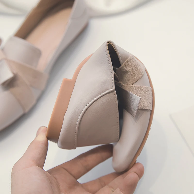 Elegant Beige Women Loafers Slip-on Butterfl Knot Flat Ladies Boat Shoes Autumn Spring Casual | Обувь