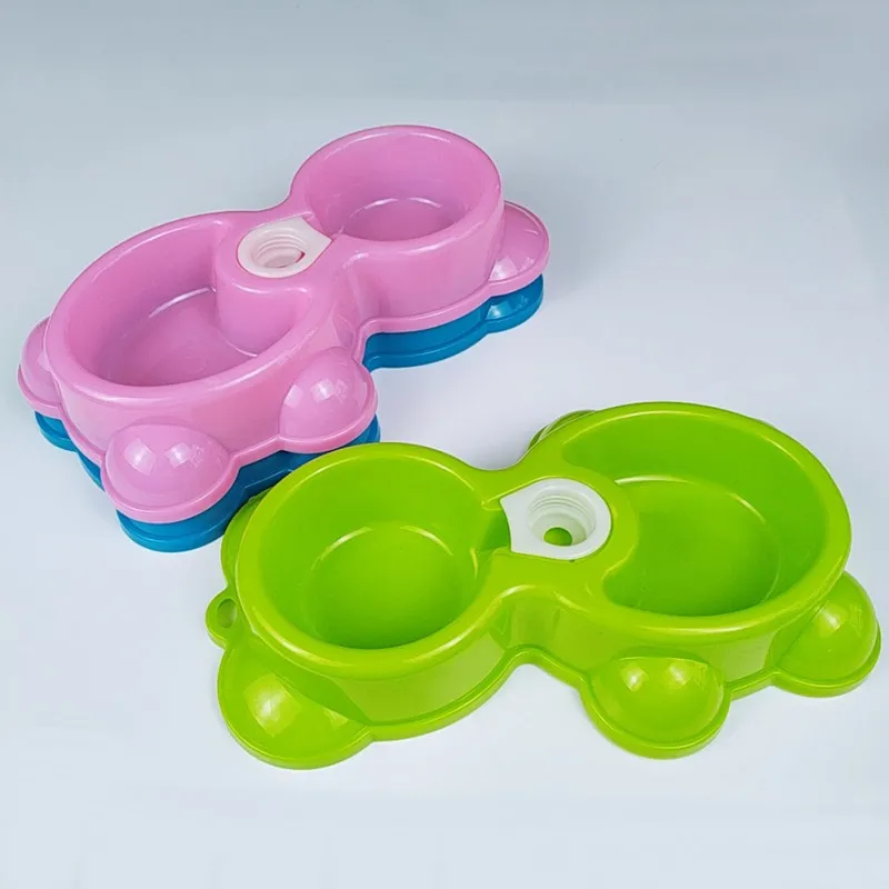 

Pet Food Double Bowls With Waterer Dispenser Gravity Type Automatic Water Feeder For Dog Cat Feeding Tool Supplies Accessories