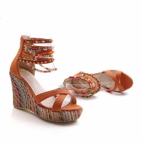 summer womens high heels sandals fashion colorful beads wedges platform bohemian style sandal ladies plus big size 34 43 pw080
