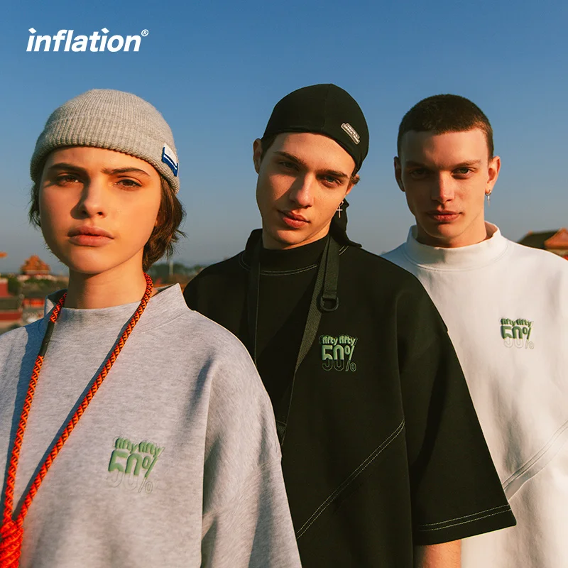 

Футболка мужская оверсайз в китайском стиле, модная уличная одежда с заниженными плечами, Повседневная парная, 5214S21