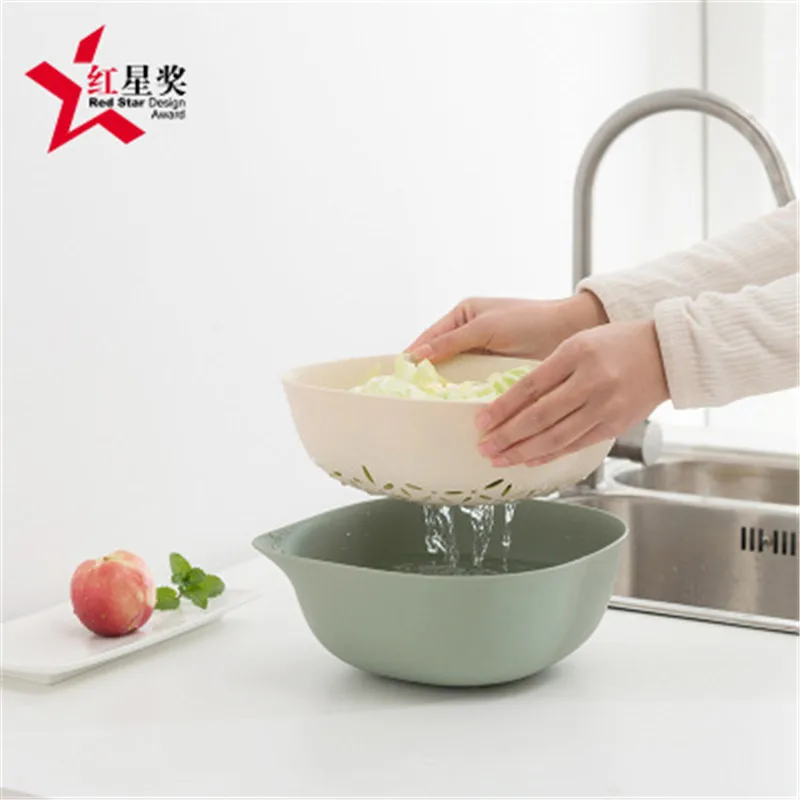 Двойной Пластиковый умывальник кухонная корзина для мытья фруктов фруктовая