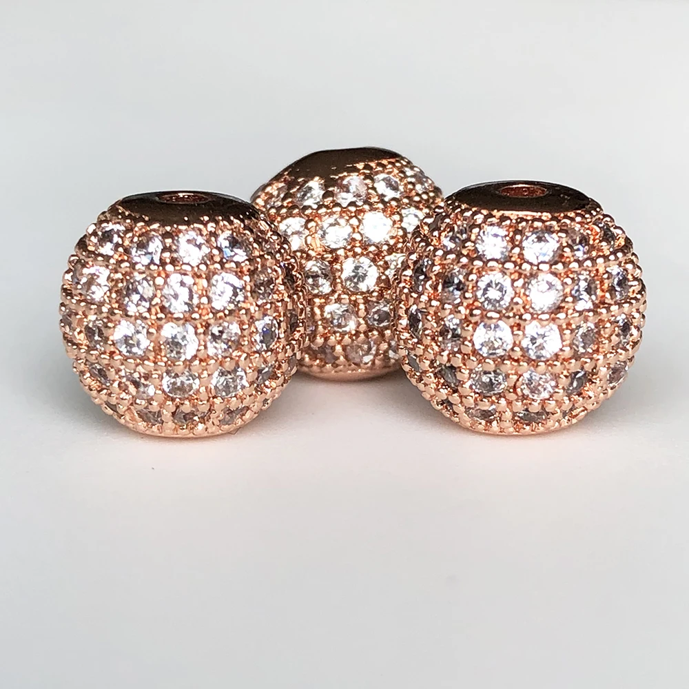 3 шт./лот круглые бусины с фианитами металлические латунные микрозакрепкой