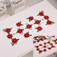 hot hollow flower art wedding embroidery bed table runner flag cloth cover lace tablecloth mat kitchen christmas party decor