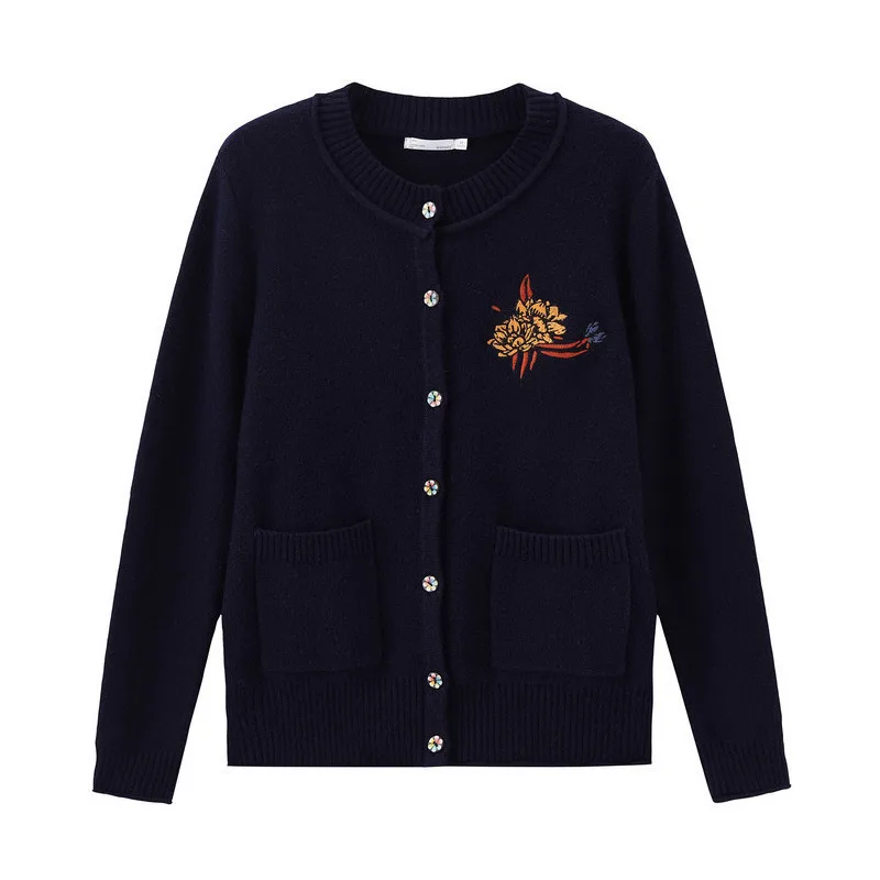 INMAN весенне-осенний трикотажный кардиган с круглым вырезом и вышивкой в стиле