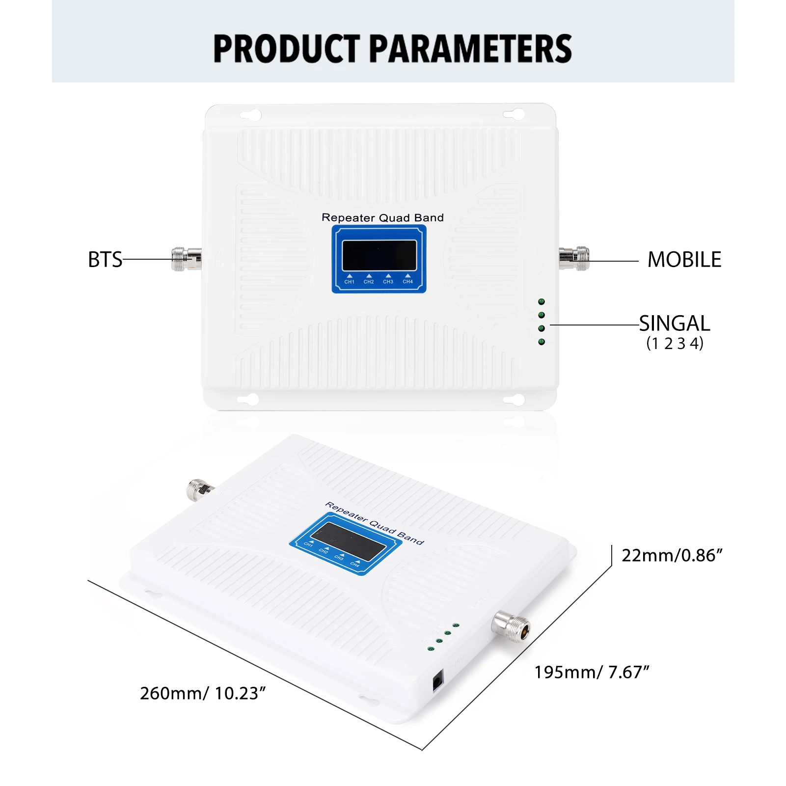 

110-240V 20B-GDWB7 Quad Band Signal Amplifier 900 1800 2100 2600 GSM DCS 3G Signal Booster Intelligent Repeater Kit
