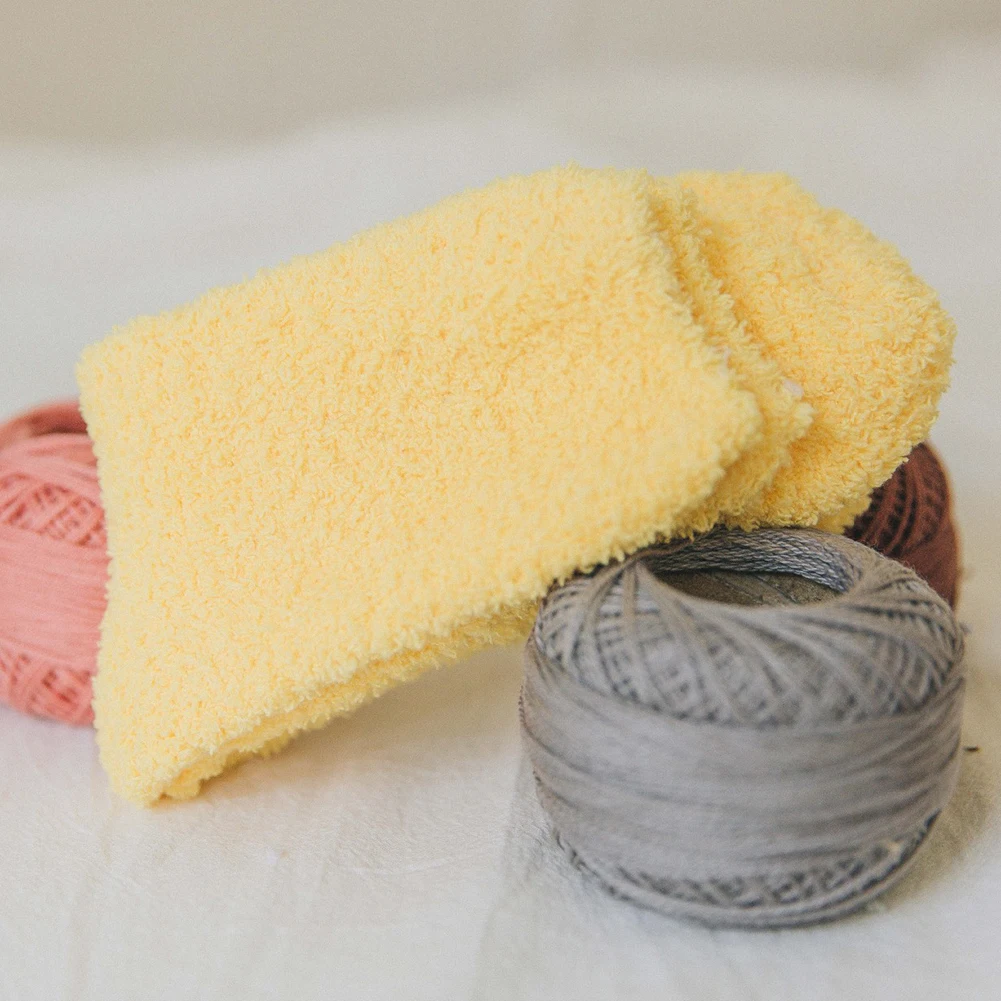 Зимние носки женские для кровати однотонные пушистые плотные теплые хлопковые
