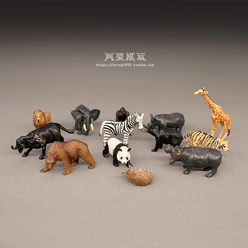 

Miniature Wild Animal Model Decor African Lion Tiger Hippo Rhinoceros Giraffe Bear Zebra Orangutan Action Figure Figurines Toys