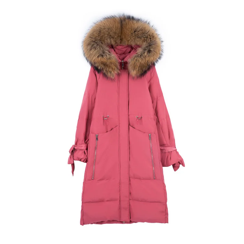 

(TopFurMall)Winter Women Parkas Down Coats Jackets Raccoon Fur Hoody Lady Long Outwear Overcoat Garment LF9188
