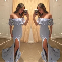 simple mermaid prom dresses sexy lace off the shoulder side split evening gowns sweep train formal party dress custom made