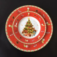 decorative porcelain plate set christmas tree red children snack pasta home tableware set ustensiles de table
