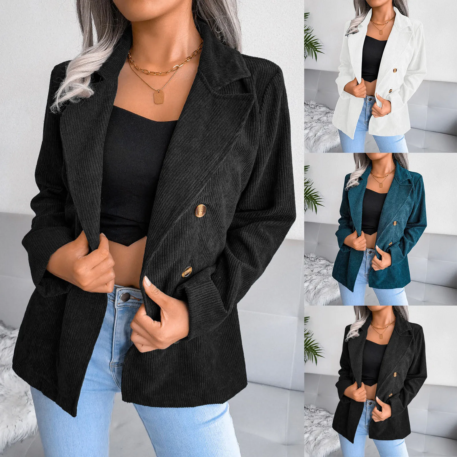 

Женский офисный однотонный костюм с отложным воротником, куртка на пуговицах с длинным рукавом и открытой подкладкой, модная свободная осе...