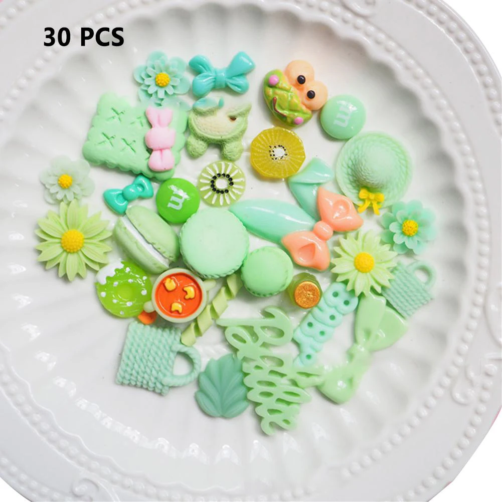 

30 Pieces DIY Handcrafted Mixed Resin Flowers Flat Base Resin Flower Jewelry Beads Embellishments Toys For Children Kids Girls