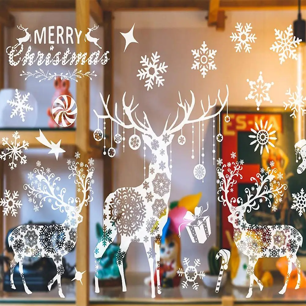 Рождество Стикеры с белой стеной для экономического Стекло аппликация наклейки на окна из ПВХ наклейка в виде окна Съемный Декор украшение дома