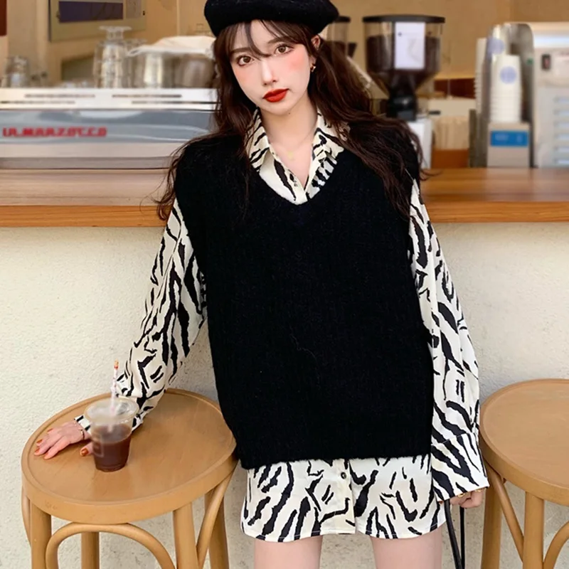 

Autumn And Winter Women's Outer Wear Loose Fashion All-match Long-sleeved Chiffon Shirt Zebra Pattern