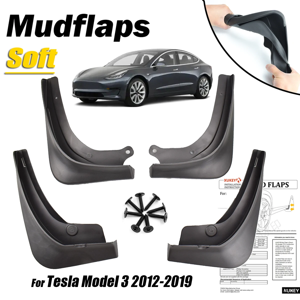 

4Pcs Molded Mud Flaps For Tesla Model 3 2016~2021 Set Mudflaps Splash Guards Flap Mudguards Front Rear
