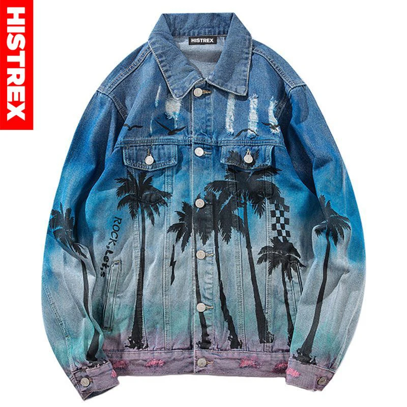 Мужская джинсовая куртка бомбер винтажная рваная пляжная в стиле хип хоп с