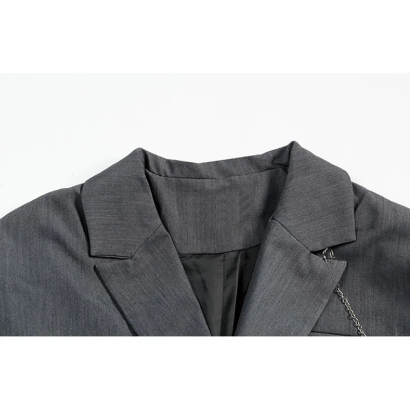 

JING ZHE Harajuku Jacket Men Korean Style Blazer Suits Women's Spring Jackets Fashion Casual Simple All-match Coats Chain Decor