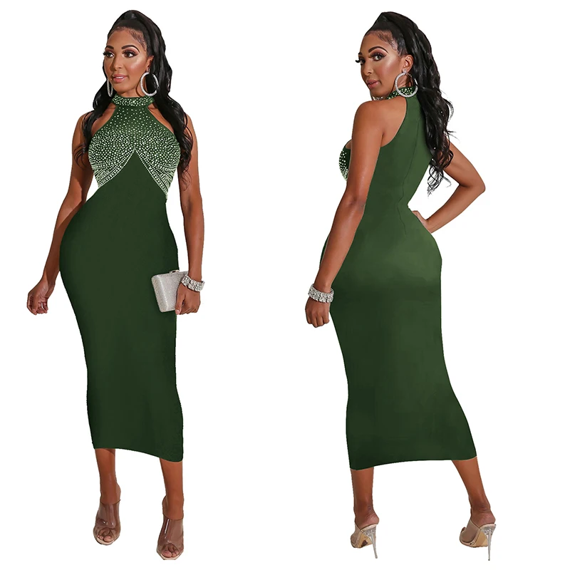 Повседневное лоскутное платье с лямкой на шее женское сексуальное длинное без