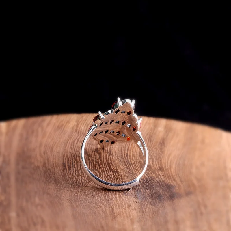 100% 925 пробы Серебряное Новое открытое женское кольцо с натуральным