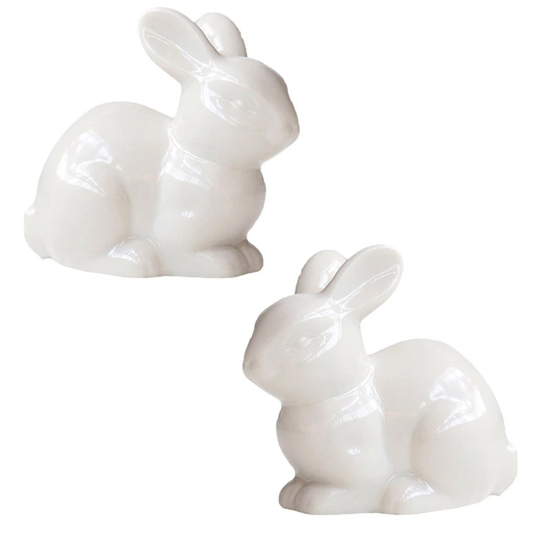 Милый маленький белый керамический кролик украшения для дома миниатюрные в виде