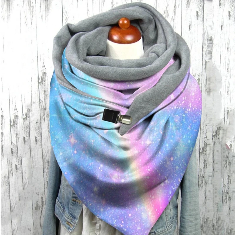 

Women Winter Thicken Warm Large Scarf Butterfly Rainbow Stripes Print Neck Warmer Snood with Clip Thermal Blanket Shawl