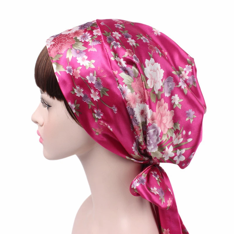 2020 Fashion print Bow Inner Hjiabs soft satin flowers muslim turban for women headdress head scarf ready to wear hijab bonnet |