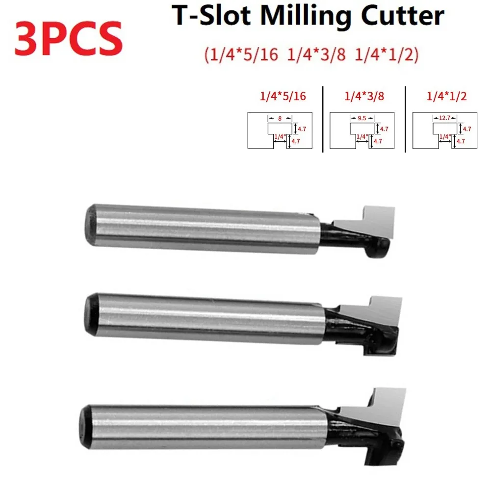 

3pcs 1/4inch Shank Keyhole T-Slot Cutter Router Bit 3/8 5/16 1/2 For Woodwork Hex Bolt Key Hole Bits T Slotting Milling Cutter