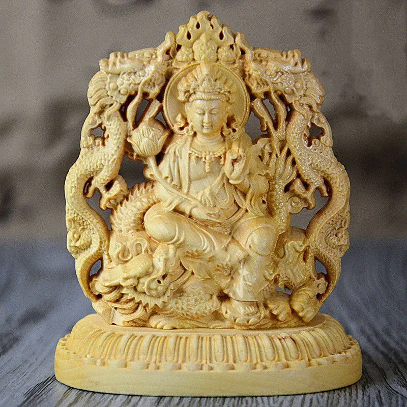 

Old Collectibles Handwork Boxwood Carving Dragon Kuan-Yin Car Ornament Statue Statues for Decoration Collection Ornaments