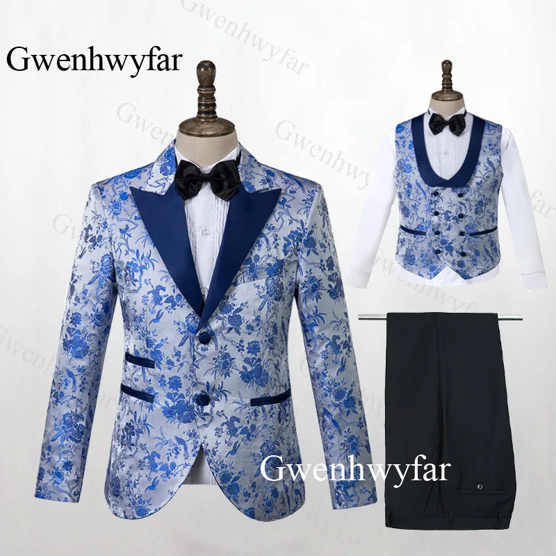 color 5 Gwenhwyfar мужской модный двубортный костюм синий цветочный Jacqaurd высококачественные для жениха костюмы для вечеринки Выпускной сценический костюм певица - Цвет: color 5