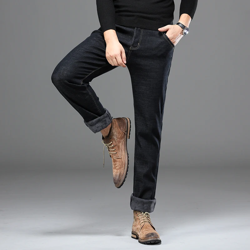 Новые бархатные мужские флисовые джинсы деловые Прямые Плюс брендовые брюки