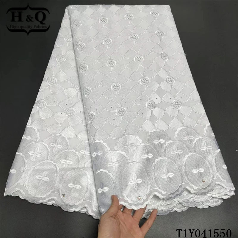 

H&Q 2021 nigerian lace fabric with rhinestones latest embroidery swiss voile lace in switzerland 100% cotton fabric with stones