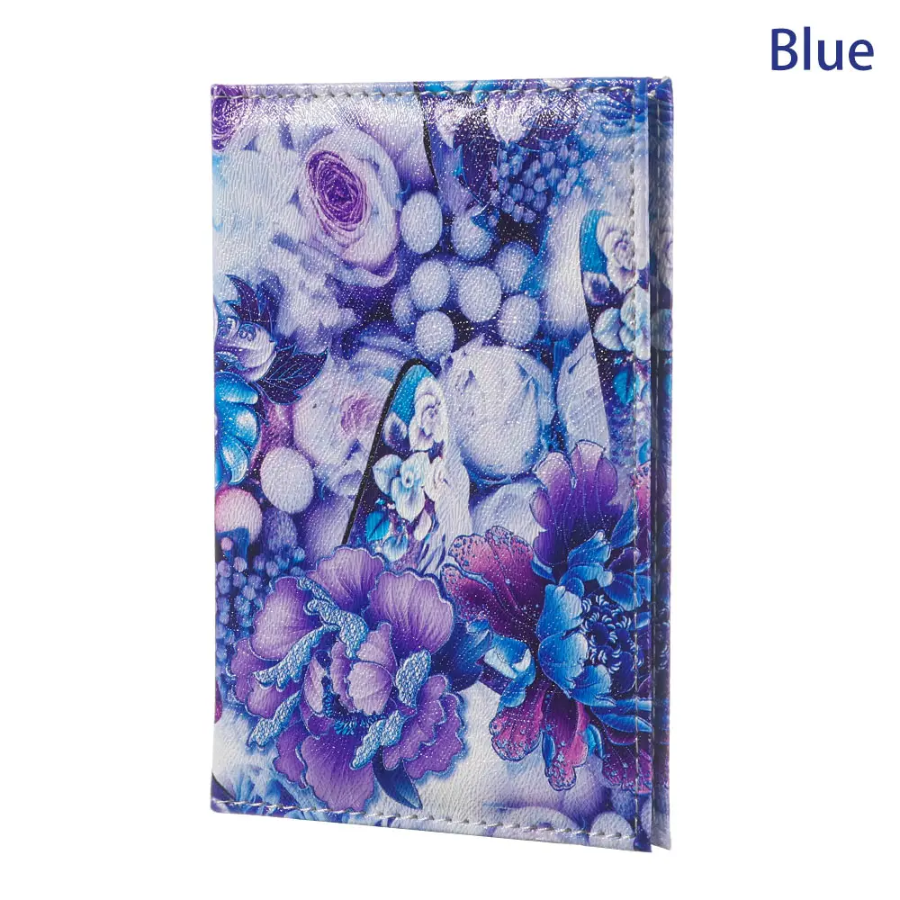 Blue Модный женский кошелек из искусственной кожи с объемным дизайном, держатель для паспорта, цветочный принт, Обложка для документов, паспорта, чехол, держатель для ID карт - Цвет: Blue