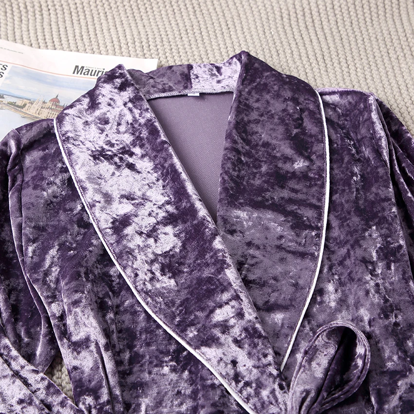 HiLoc фиолетовый бархатный Пижамный халат Женская пикантная одежда для сна зимний