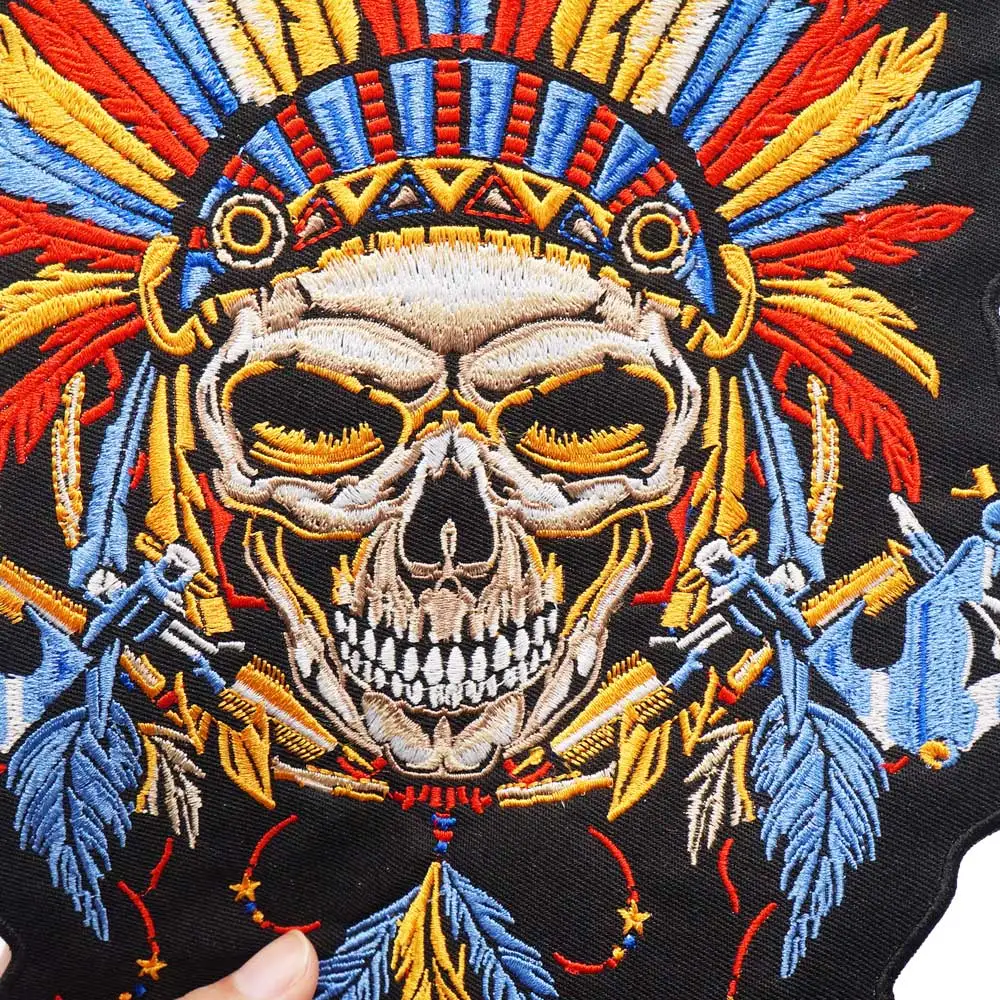 Большой индийский череп забавные байкерские мотоциклетные нашивки с вышивкой в