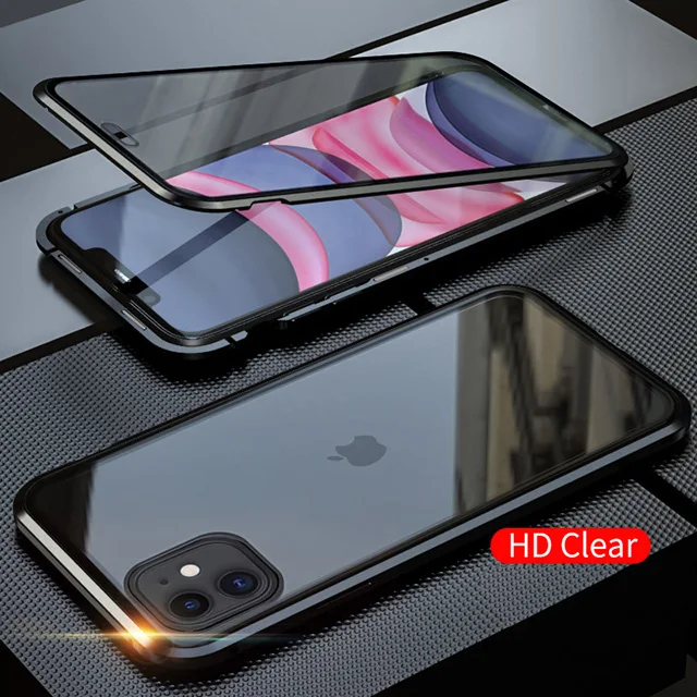Защищающий от подсматривания магнитной адсорбции чехол для iphone 11 Pro Max Магнит двухсторонняя, для стекла чехол для iphone 11 обложки iphone 11 корпус под плетенную сумку - Цвет: Black HD Clear