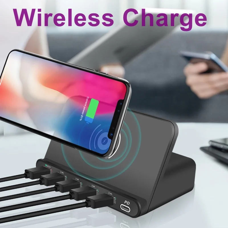 Зарядное устройство Tongdaytech с 5 USB портами и поддержкой быстрой беспроводной
